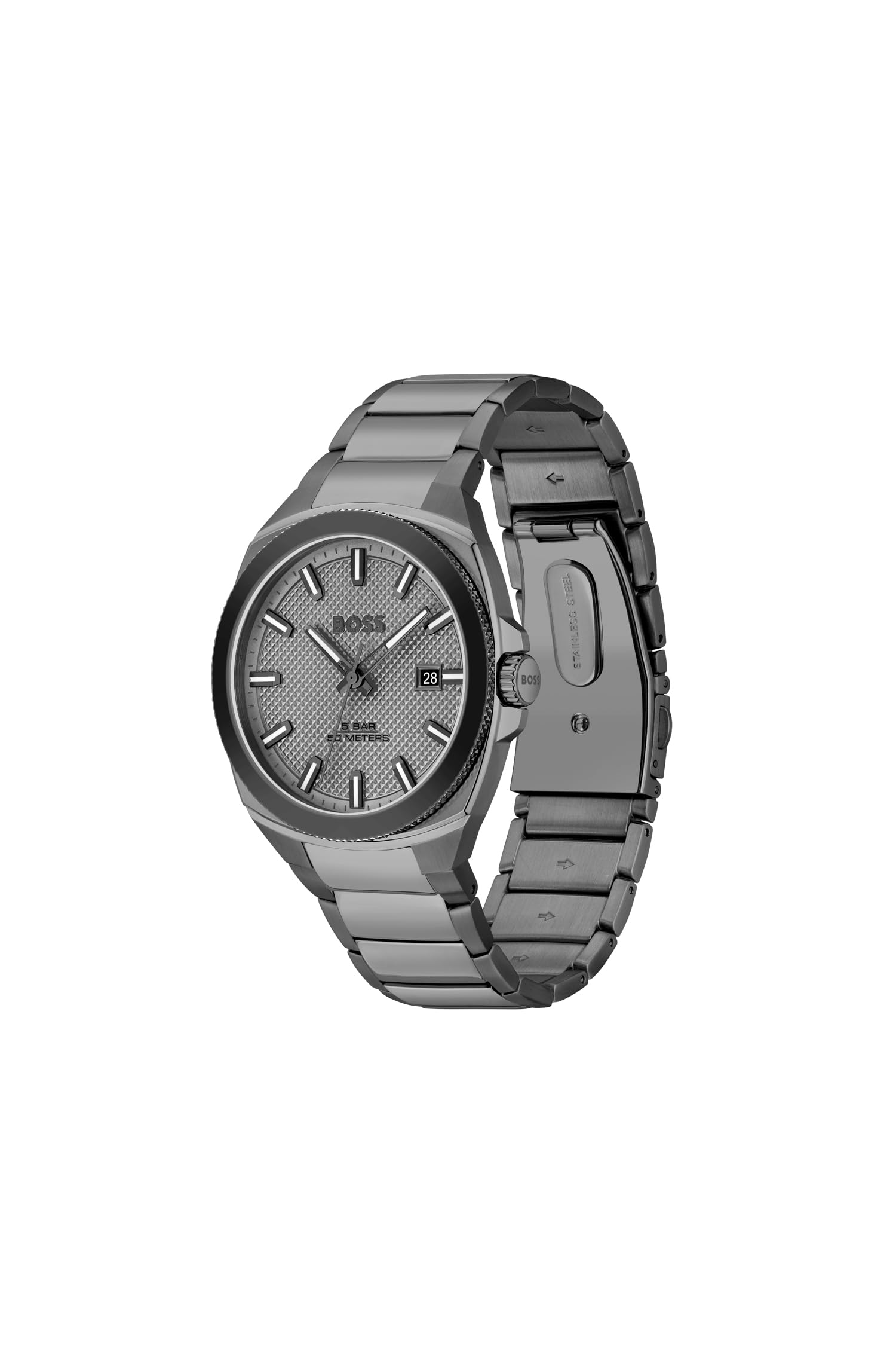 Buy BOSS Walker Qtz Basic Calendar Grey Tonneau Dial Men's Watch